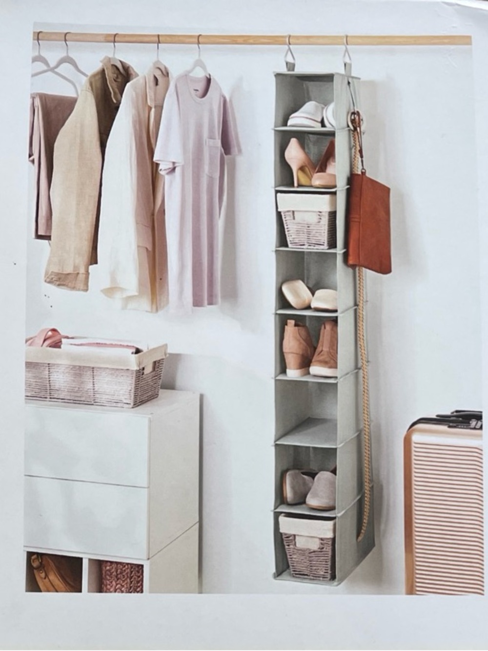 Brightroom 8 Shelf Hanging Closet Organizer Gray with Accessory Hooks 56"x7.5x14